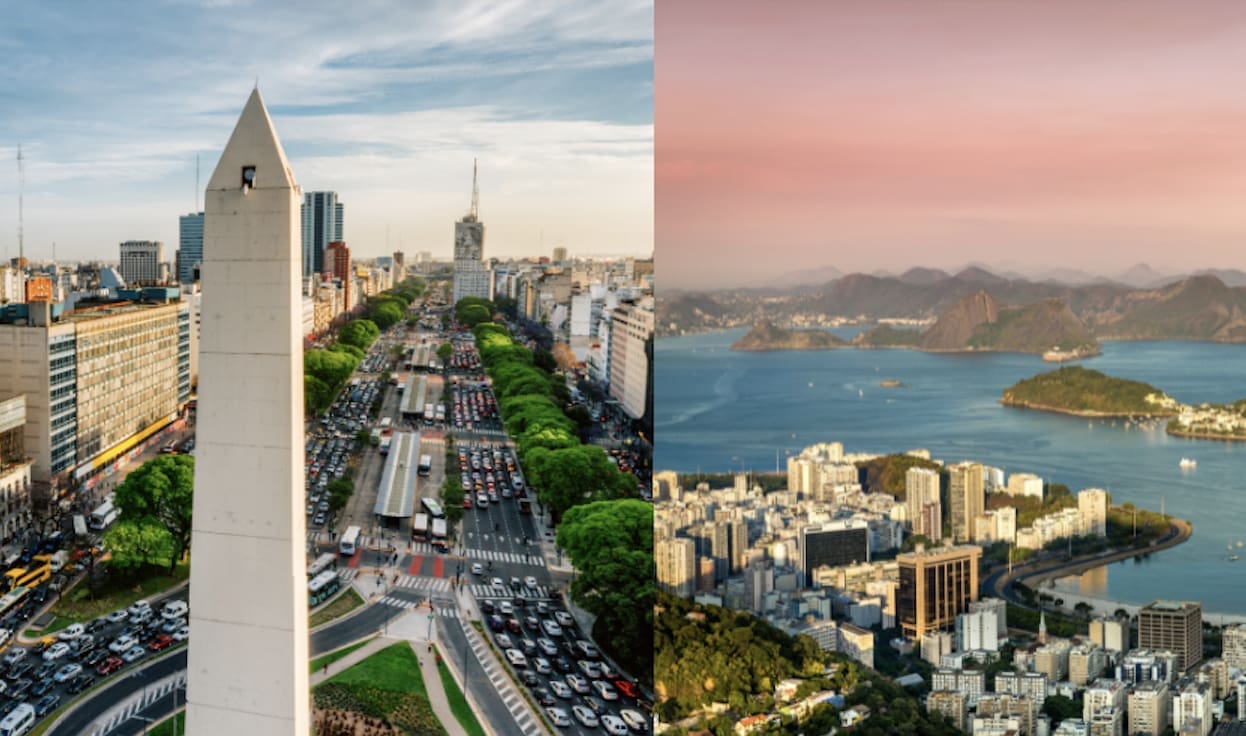 A side by side photo of Buenos Aires and Rio