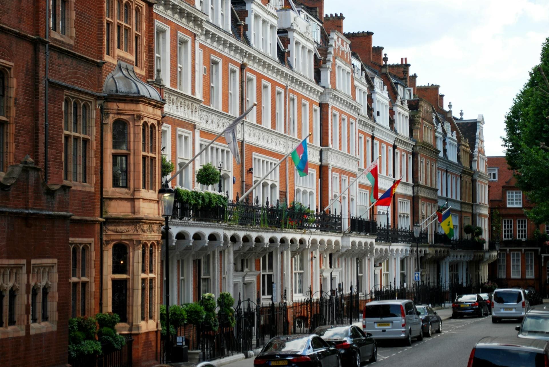 A row of international embassies.