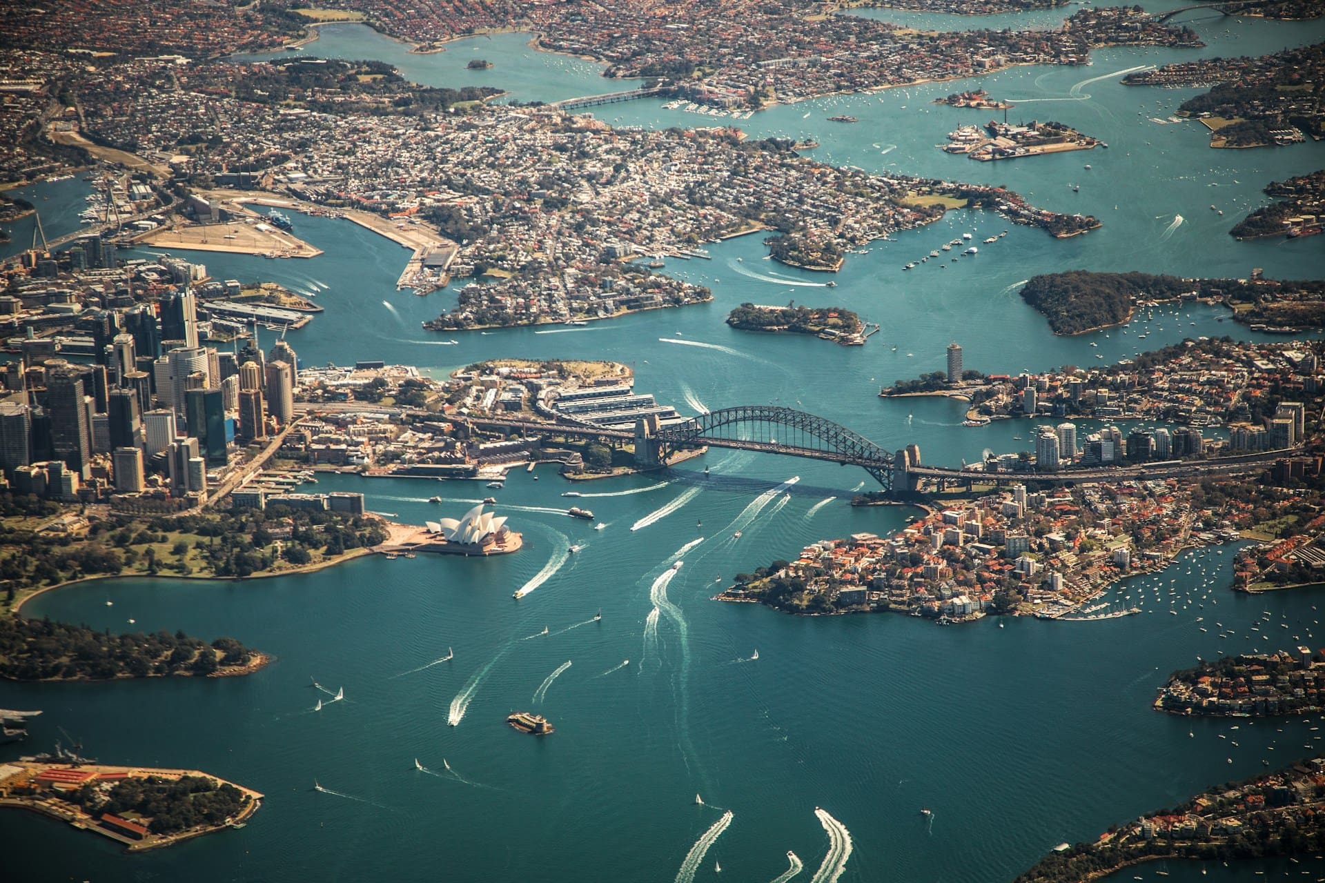A bird's eye view photo of Sydney, Australia.